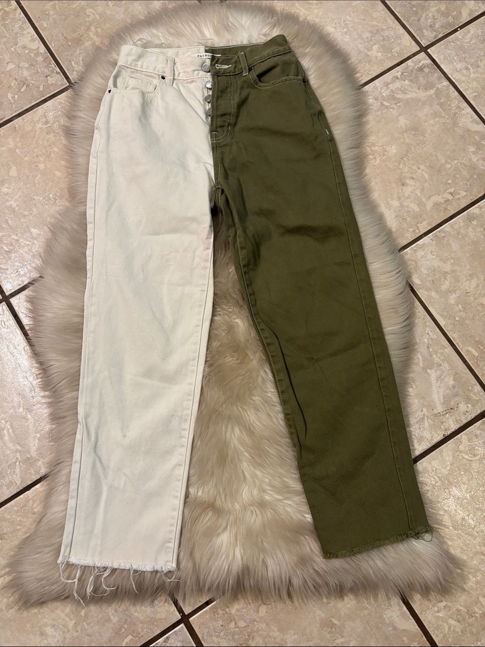 PacSun Two-Tone Olive and White Straight Leg Jeans